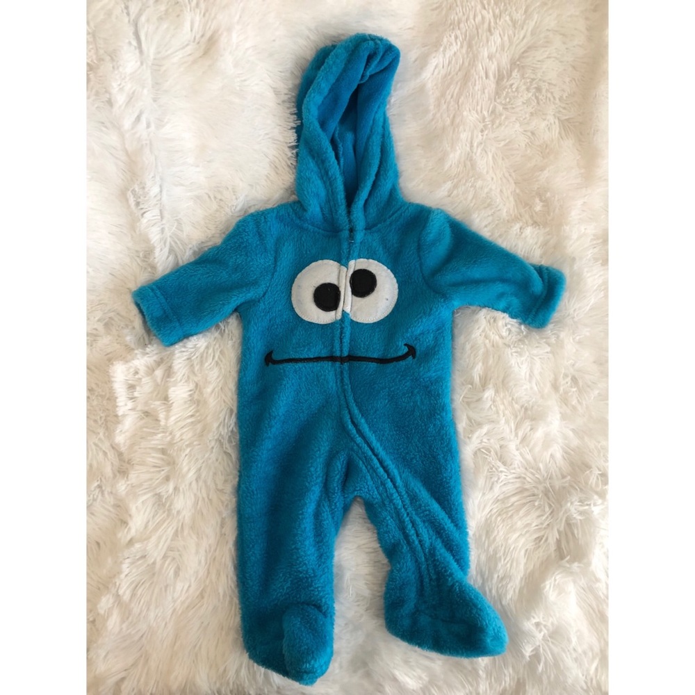 Baby Boys Cookie Monster Long Sleeve Hooded Romper